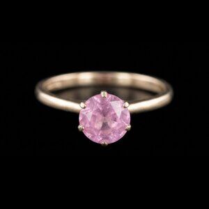 10k Yellow Gold And Pink Sapphire Vintage Round Solitaire Ring Size 6 Signed